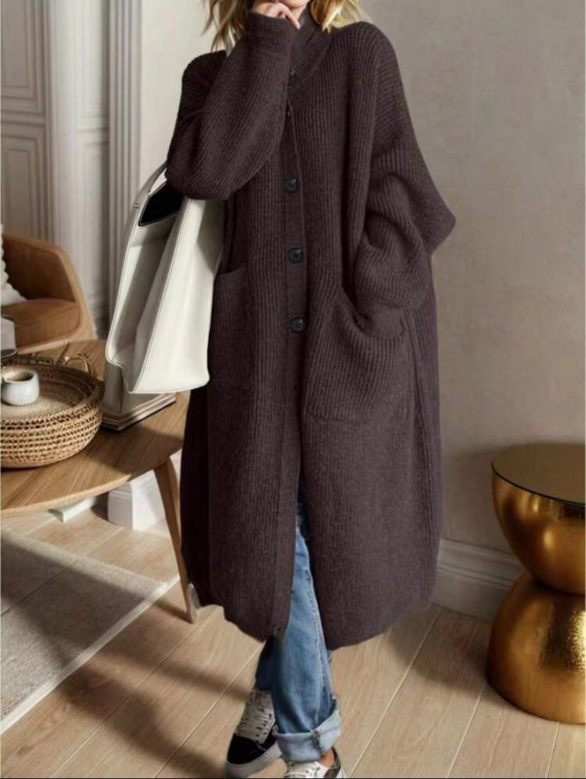 Damen Modische Strickjacke mit großzügigen Taschen und Knopfdetail Stilzeits