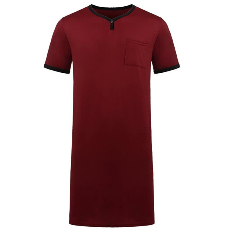 Herren Nachtgewand mit praktischer Brusttasche und klassischem V-Ausschnitt Stilzeits