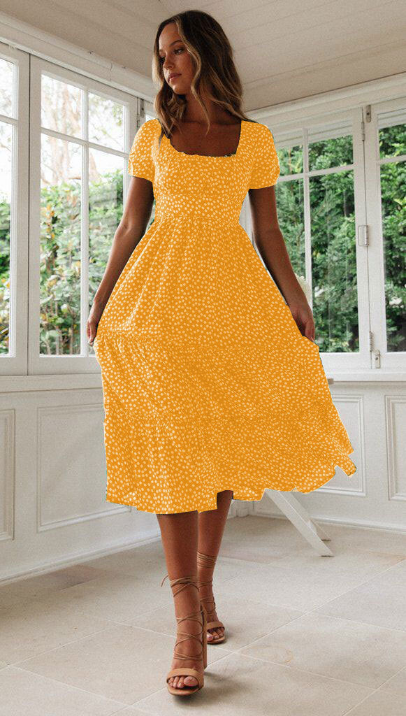 Fudus Quadratischer Ausschnitt Puffärmel Blumenkleid