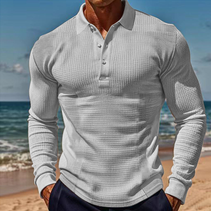 Herren eleganter Langarm-Polo mit Knopfleiste und strukturiertem Design Stilzeits