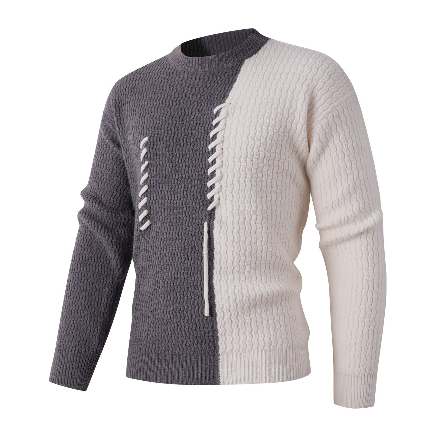 Herren Strickpullover mit modernem Zopfmuster und kontrastierenden Details Stilzeits