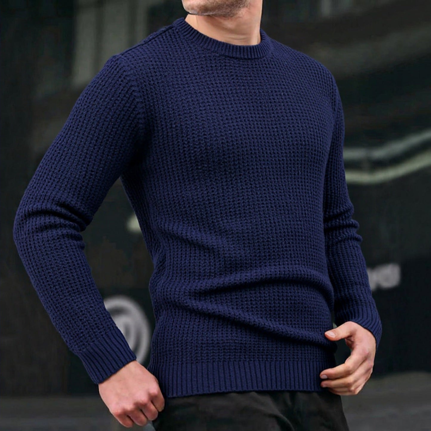 Herren lockerer Strickpullover mit Waffelmuster Stilzeits