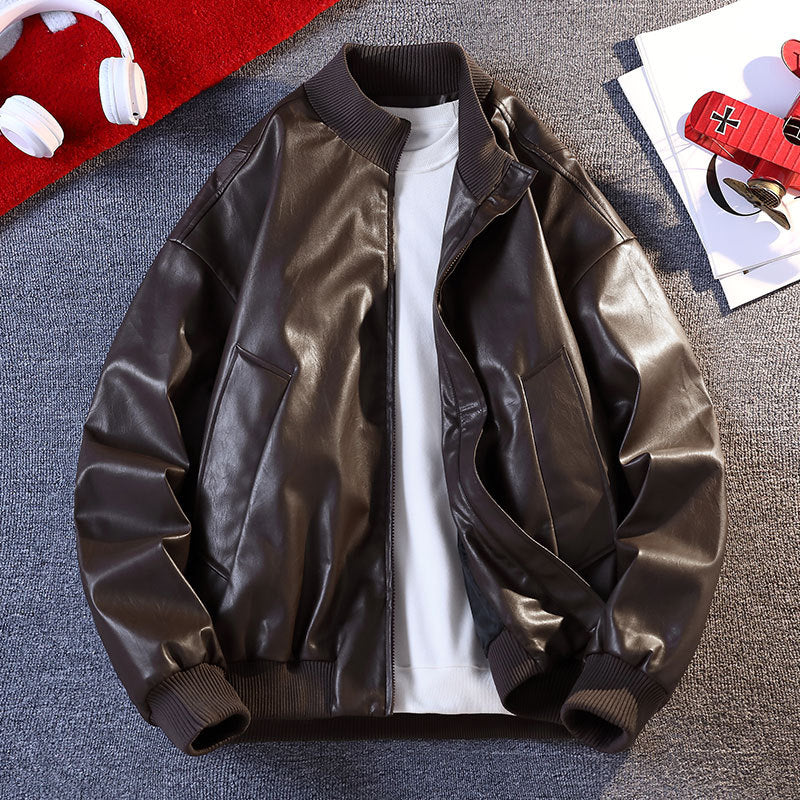 Herren Kunstleder Bomberjacke mit elastischen Rippbündchen und praktischen Taschen Stilzeits