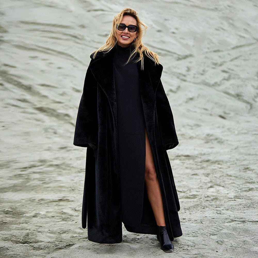 Damen Eleganter, gefütterter Wintermantel mit breitem Revers Stilzeits