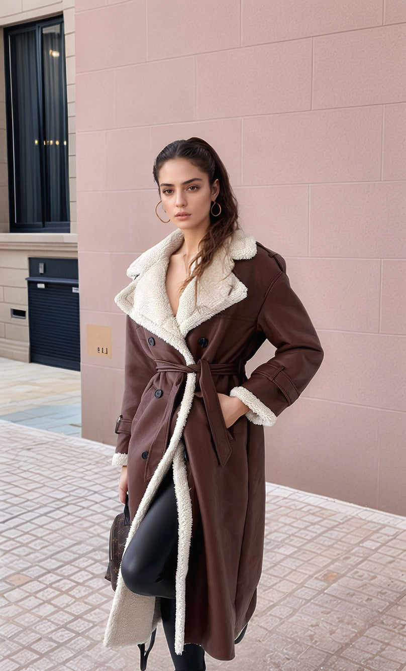 Damen gefütterter Longcoat mit schickem Kragen Stilzeits