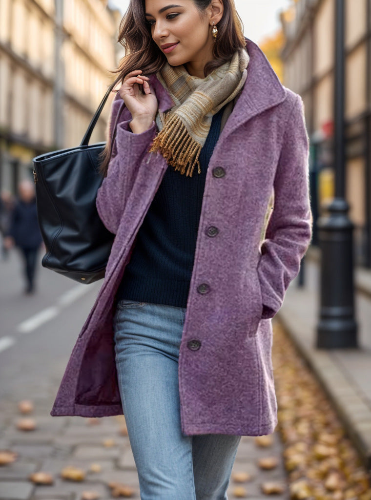 Damen Elegante Wollmantel mit modernen Knopfdetails Stilzeits