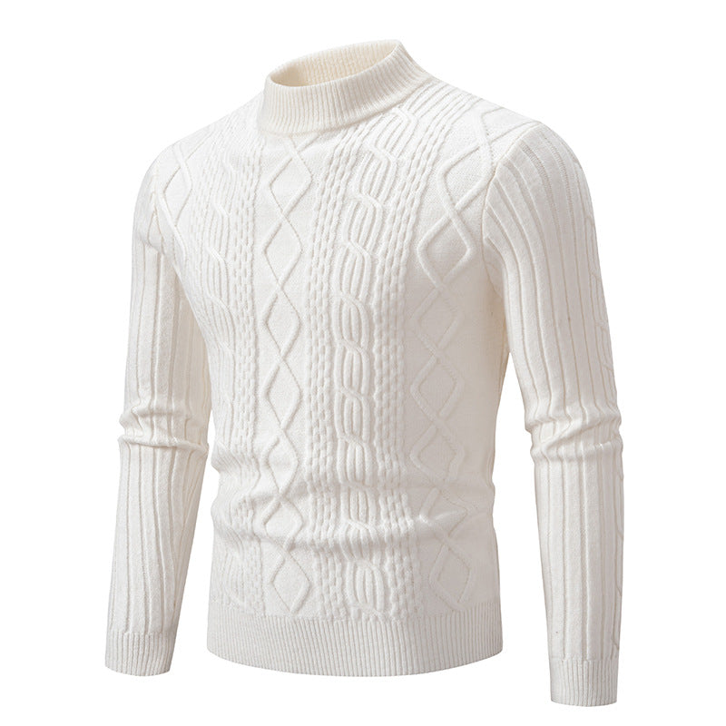 Herren Strickpullover mit hohem Kragen und Zopfmuster Stilzeits