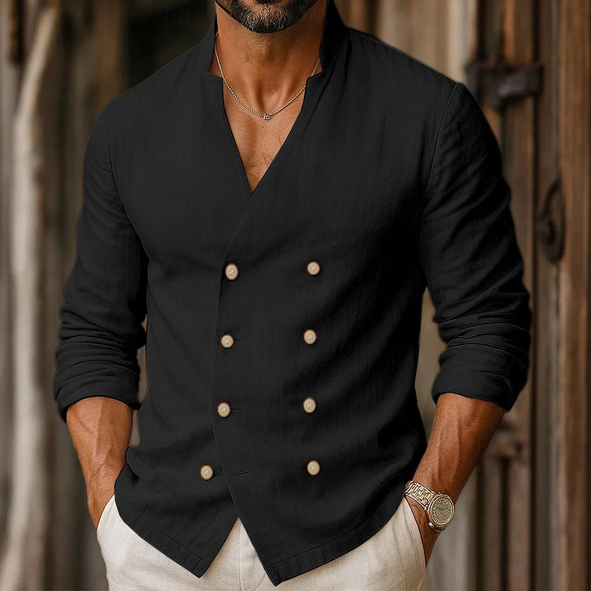 Herren modisches Hemd mit doppelter Knopfreihe Stilzeits