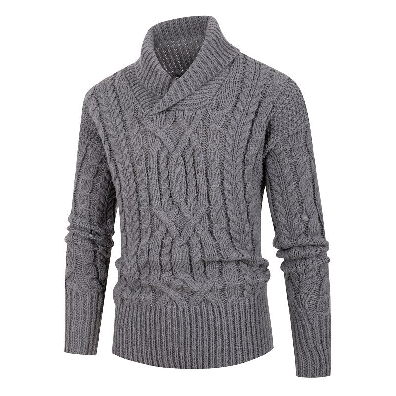 Herren Grobstrickpullover mit Schalkragen und raffinierten Zopfmuster Stilzeits