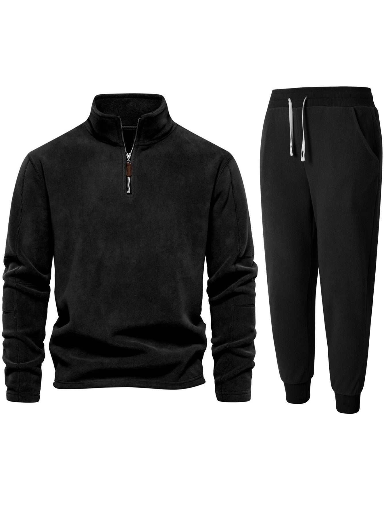 Herren Fleece-Oberteil mit kurzer Reißverschluss und bequemen Jogginghosen Stilzeits