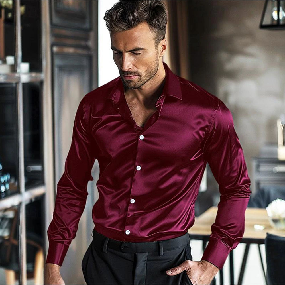 Herren elegantes Langarmhemd aus luxuriösem Satin Stilzeits