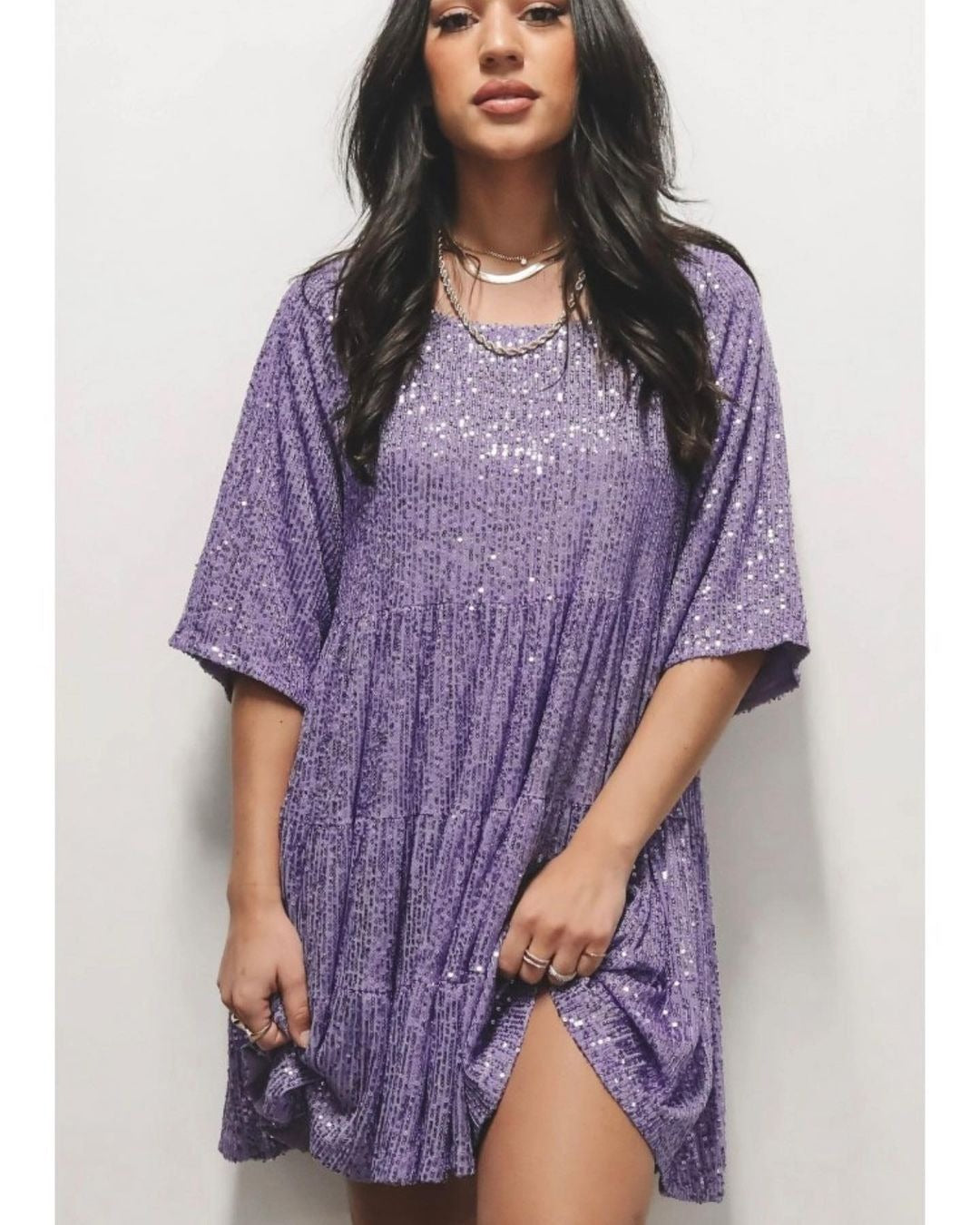 Damen funkelndes.Blusenkleid mit lockerer Passform Stilzeits