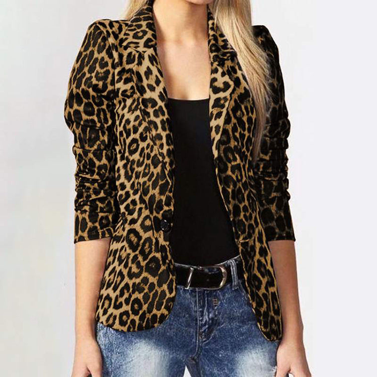 Damen Elegante Leopard-Muster Blazerjacke mit tailliertem Schnitt Stilzeits
