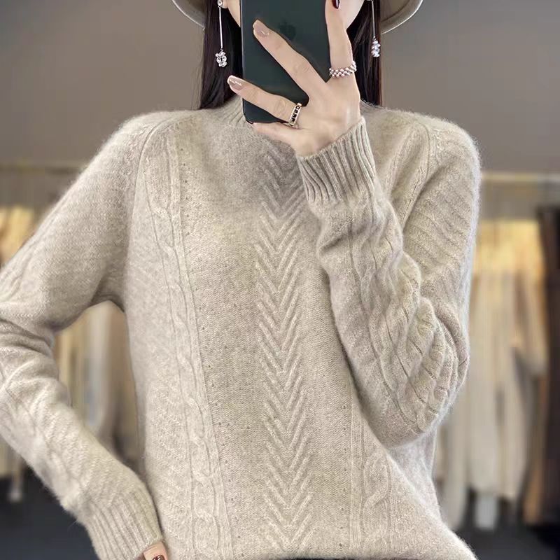 Damen Grobstrickpullover mit Zopfmuster und elegantem Rundhalsausschnitt Stilzeits