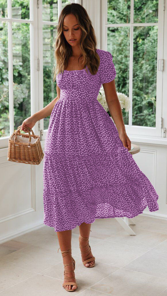 Fudus Quadratischer Ausschnitt Puffärmel Blumenkleid