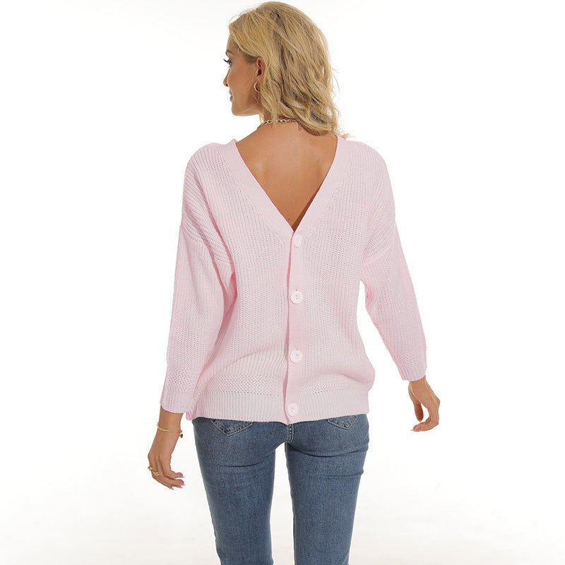 Damen Strickjacke mit tiefem V-Ausschnitt und Knopfleiste Stilzeits