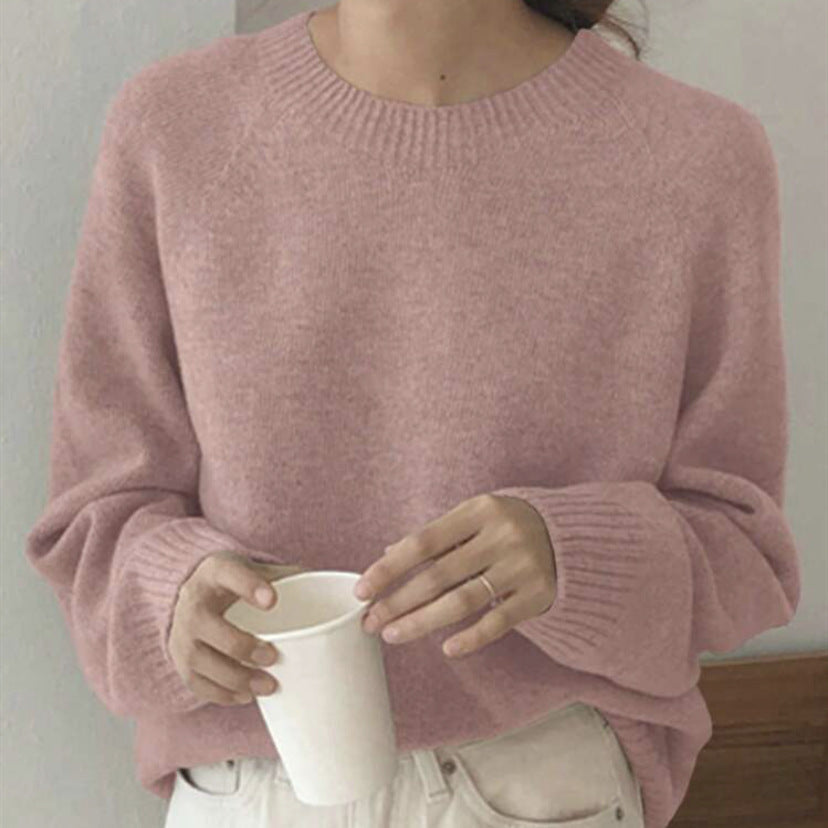 Damen Gemütlicher Rundhals-Pullover aus hochwertigem Stoff Stilzeits