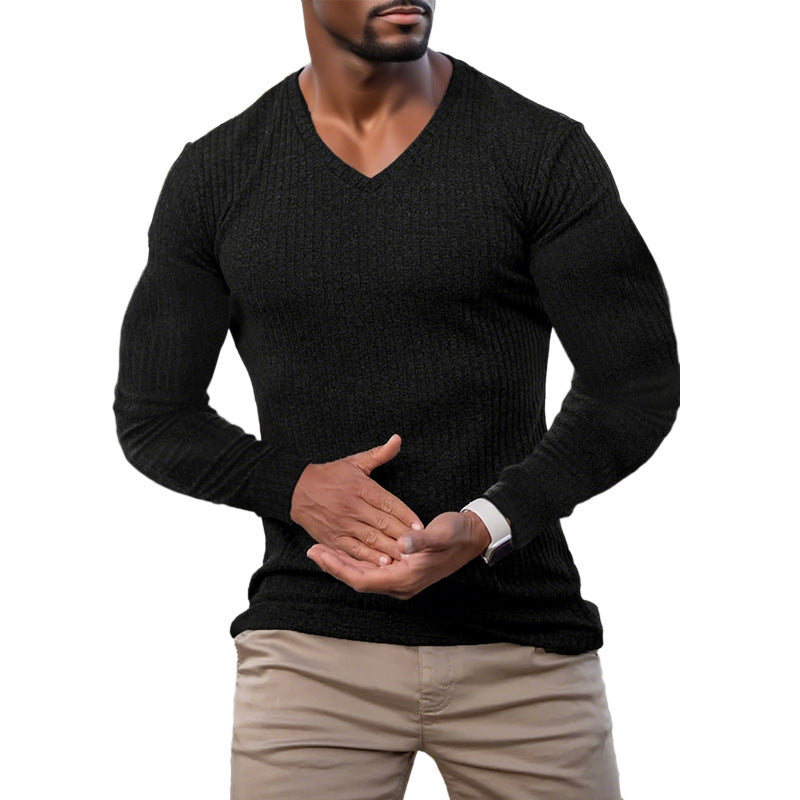 Herren elegantes V-Ausschnitt Pullover aus strukturiertem Strickmaterial Stilzeits