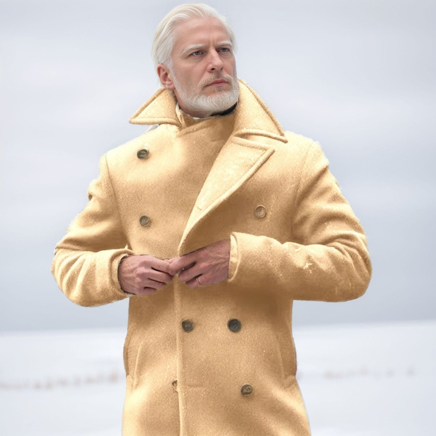 Herren eleganter doppelreihiger Wollmantel mit strukturiertem Obermaterial Stilzeits