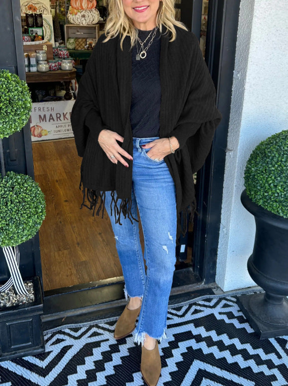 Damen vielseitiger Poncho mit Fransen Stilzeits