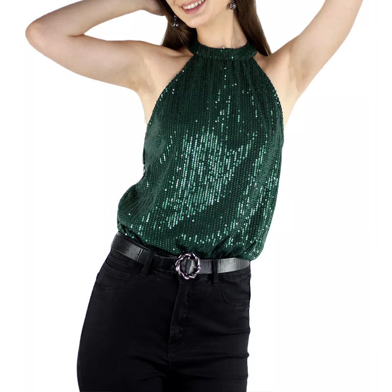 Stilvolles ärmelloses Paillettentop von Fudus mit Rundhalsausschnitt
