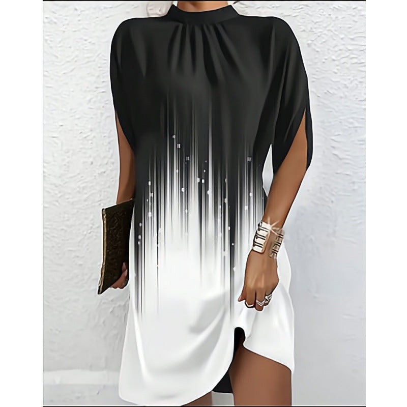 Elegantes Fudus Kleid mit Fledermausärmeln und Rundhalsausschnitt