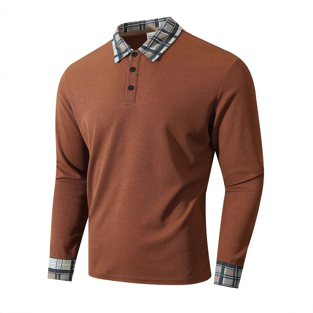 Herren Langarm-Polohemd mit strukturiertem Kragen und feinem Karomuster Stilzeits