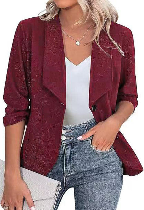 Damen Glitzer Blazerjacke mit femininer Silhouette und elegantem Revers Stilzeits
