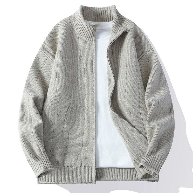 Herren Modische Strickjacke mit hochgeschlossenem Kragen und Reißverschluss Stilzeits