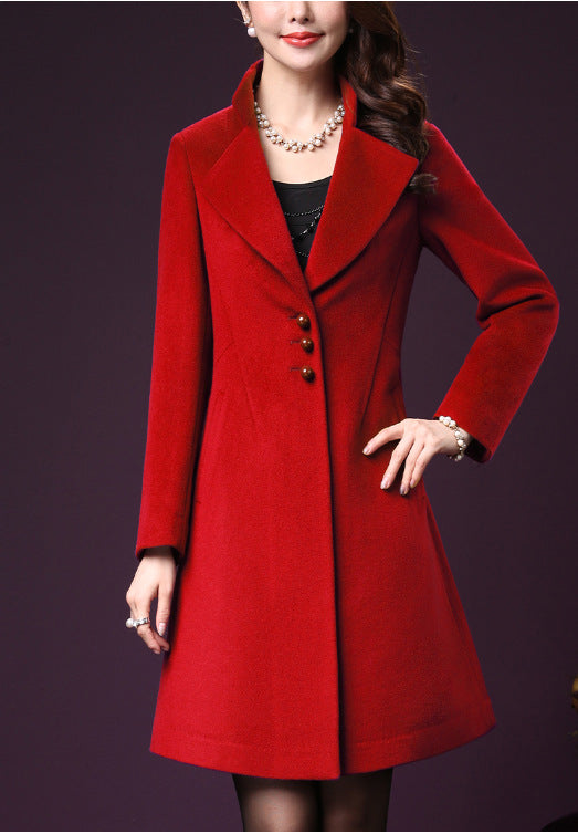 Damen klassischer, taillierter Wollmantel mit elegantem Revers Stilzeits