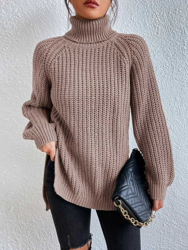 Stilzeits | Full Größe Turtle Ribbed Knit Schlitzpullover