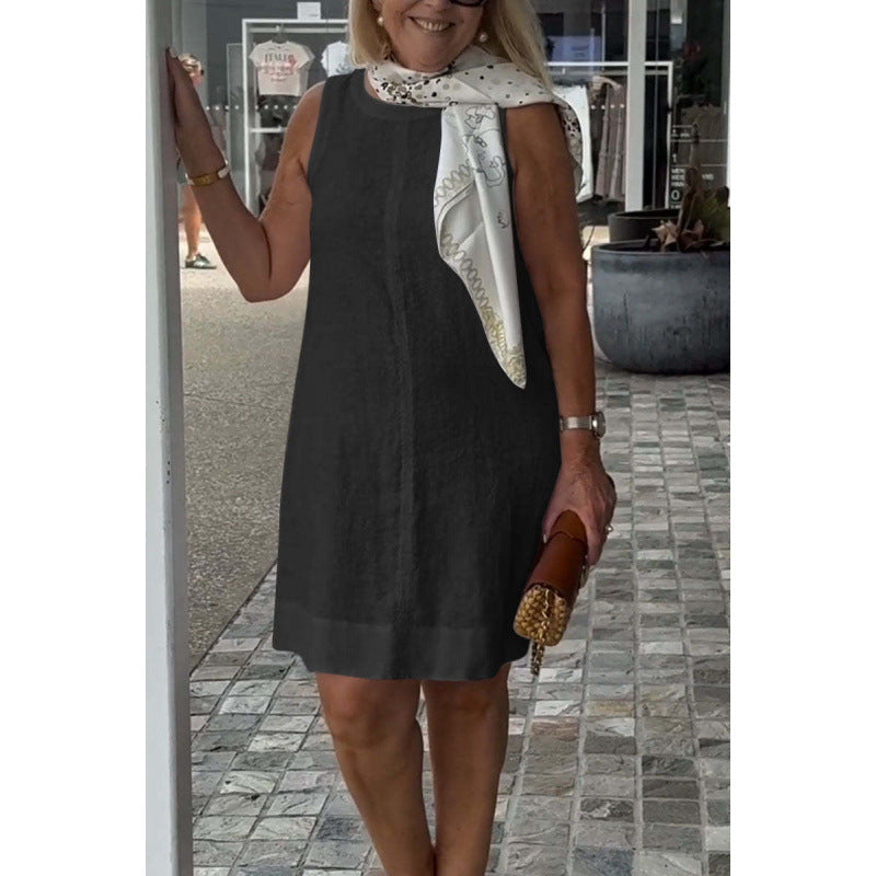 Einfarbiges Rundhals-Casual-Kleid von Fudus