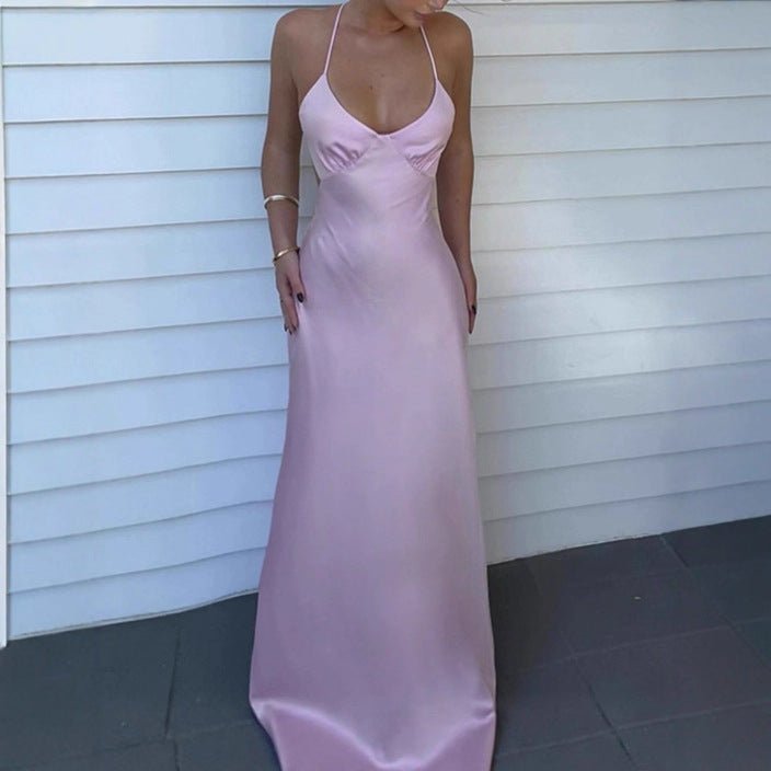 Damen Elegantes Maxikleid mit tiefem V-Ausschnitt und verstellbaren Spaghettiträgern Stilzeits