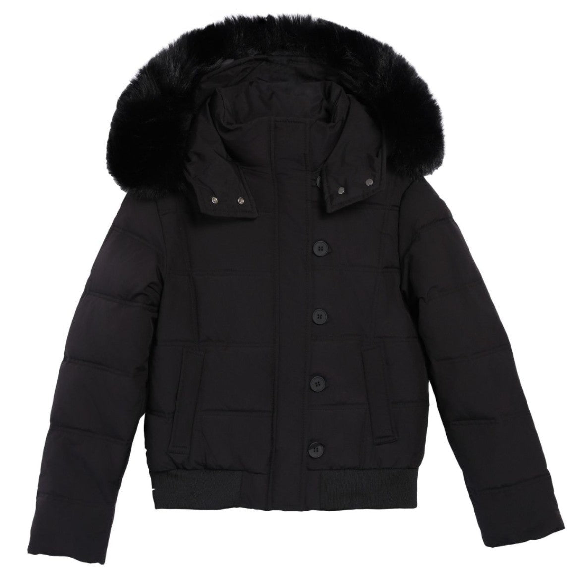 Damen Stylische Jacke mit abnehmbarem Kunstfellkragen und Knopfdetails Stilzeits