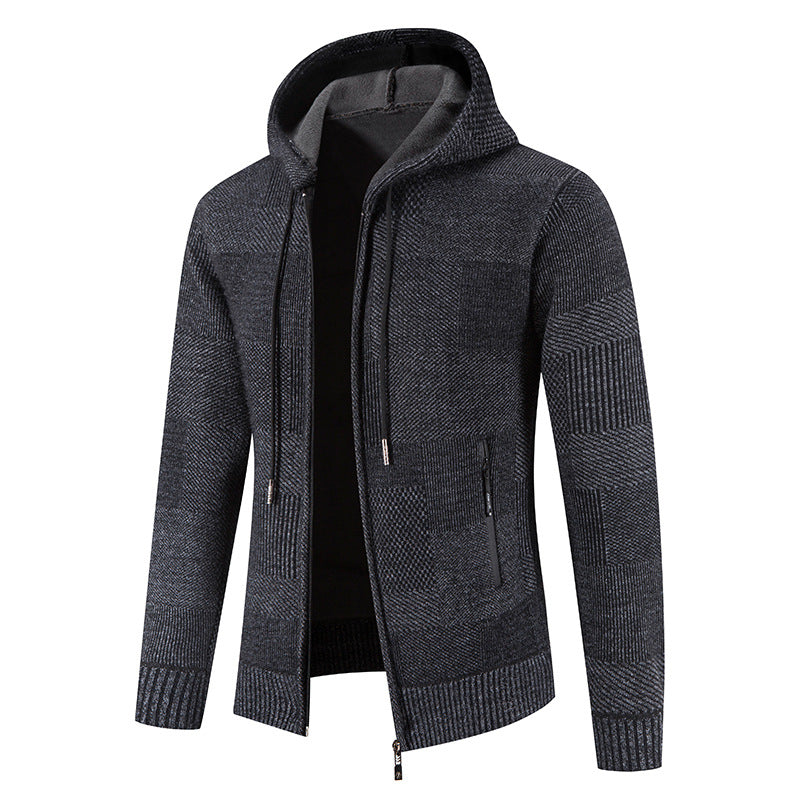 Herren Strickjacke mit Kapuze und modernen Strukturelementen Stilzeits