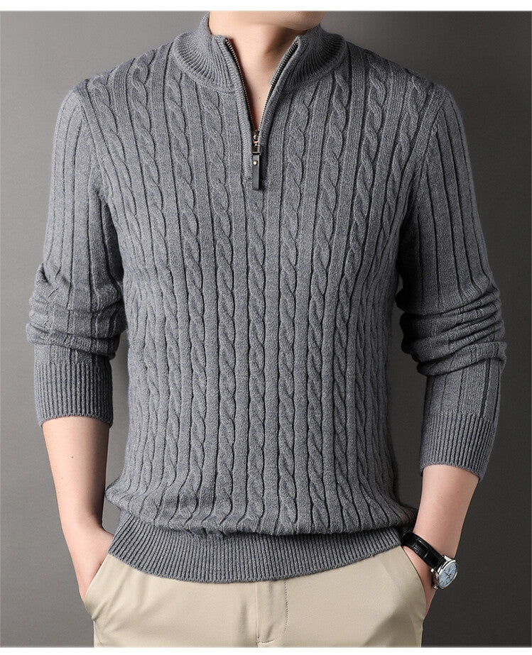 Herren Pullover mit Zipper und strukturiertem Zopfmuster Stilzeits