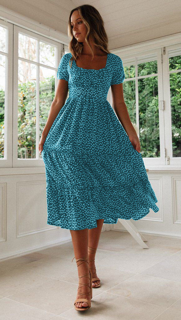 Fudus Quadratischer Ausschnitt Puffärmel Blumenkleid