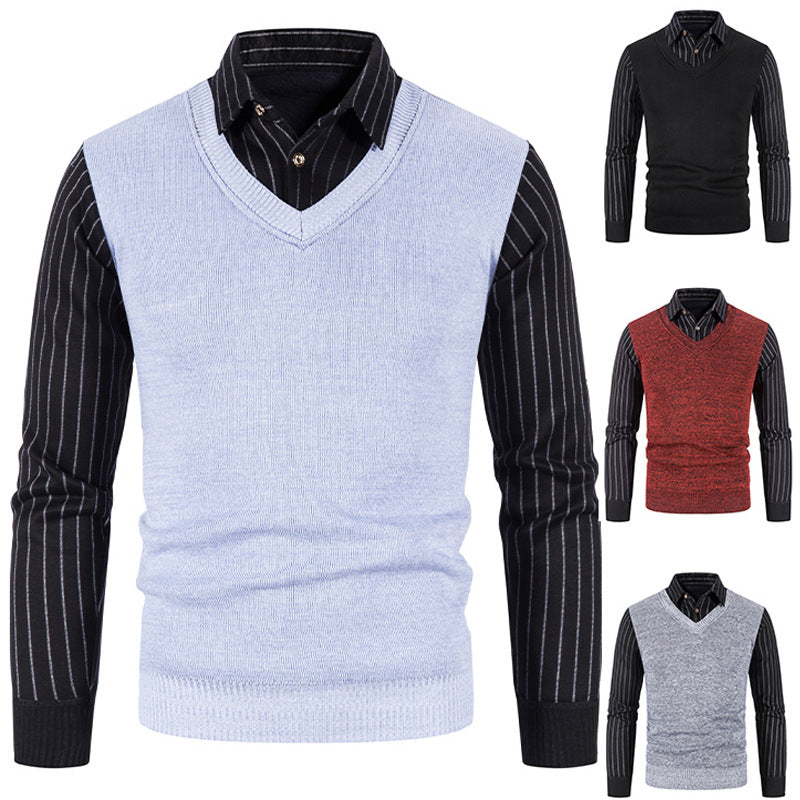 Herren Strickpullover mit V-Ausschnitt und kontrastierenden Ärmeln Stilzeits