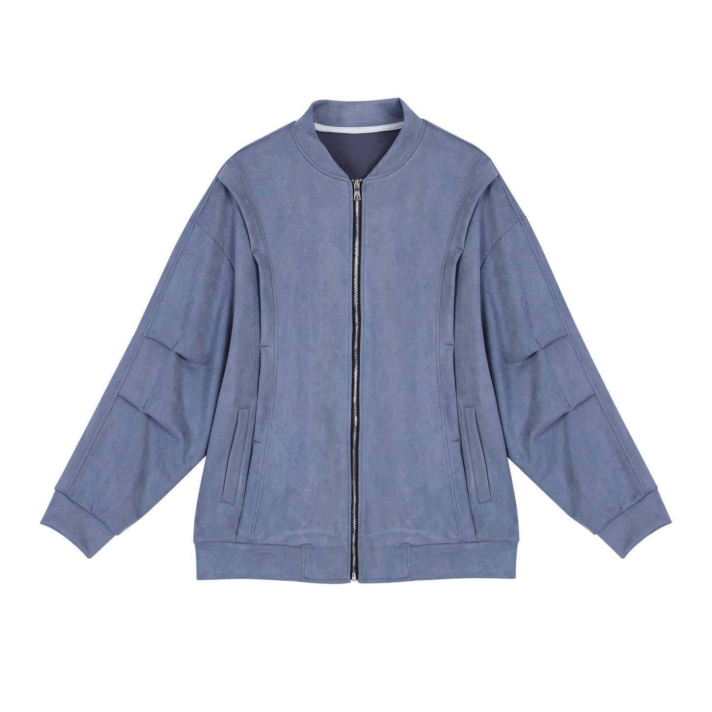 Damen stylische Oversize-Jacke aus weichem Kunstleder mit praktischen Taschen und durchgehendem Reißverschluss Stilzeits