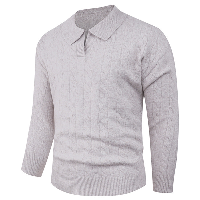 Herren Strickpullover mit modernem Zopfmuster und Polokragen Stilzeits