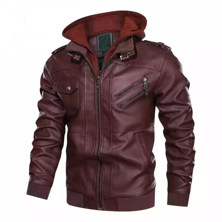 Herren flauschige Kunstlederjacke mit Hoodie Stilzeits