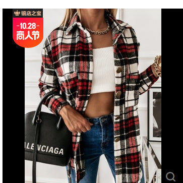 Damen Karomuster Überhemdjacke Stilzeits