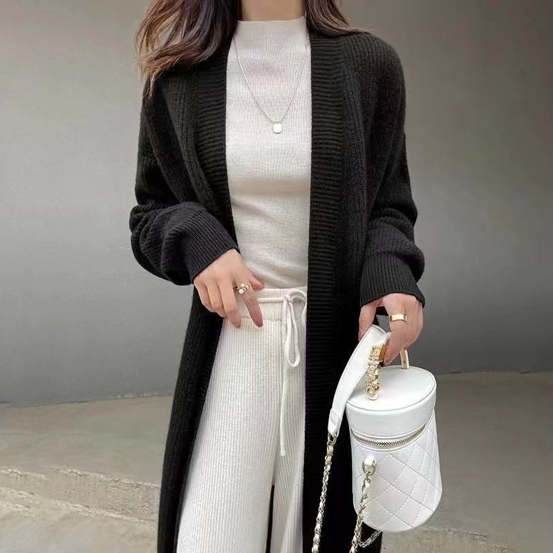 Damen Strickmantel mit offener Front und langen Ärmeln Stilzeits