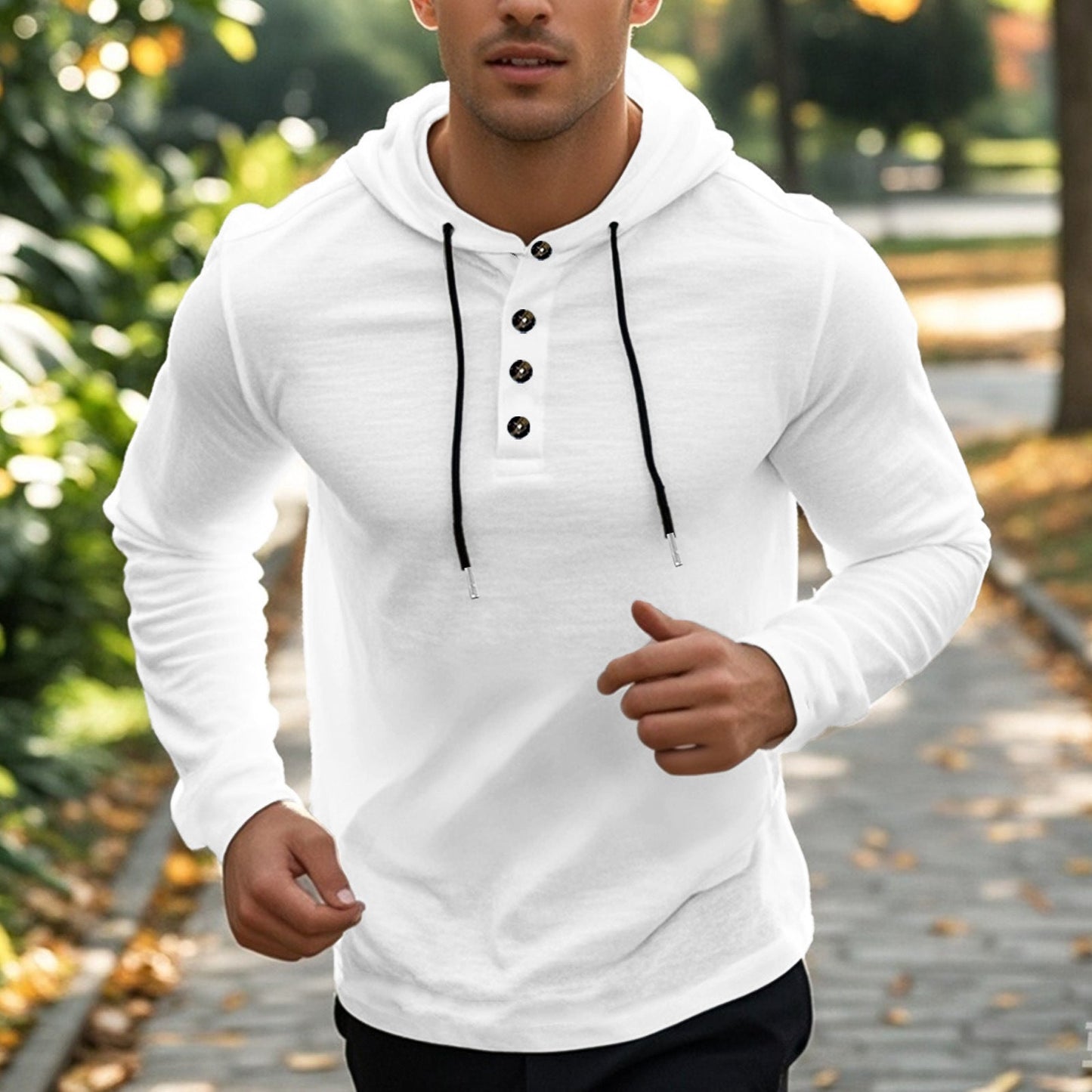 Herren sportlicher Hoodie mit Knopfleiste und funktionalen Taschen Stilzeits