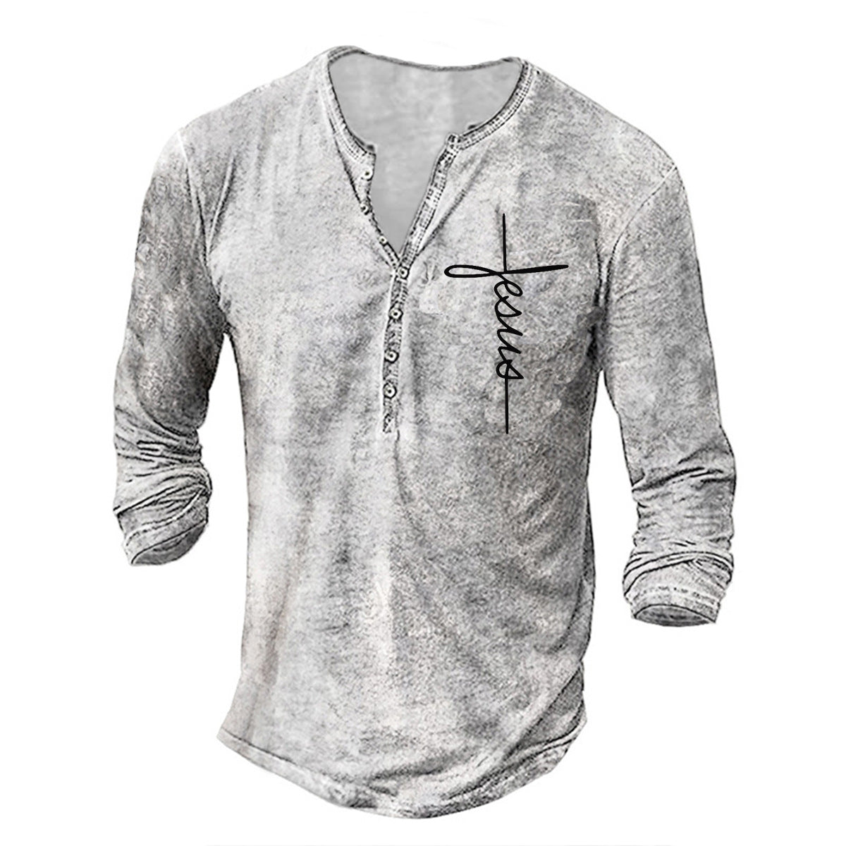 Herren Langarm Henley-Shirt mit kreativem Grafikdruck Stilzeits