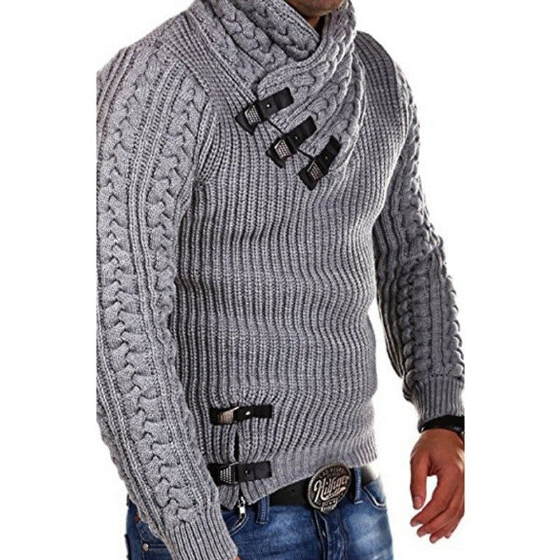Herren modischer Strickpullover mit hohem Kragen und stilvollen Riegeln Stilzeits