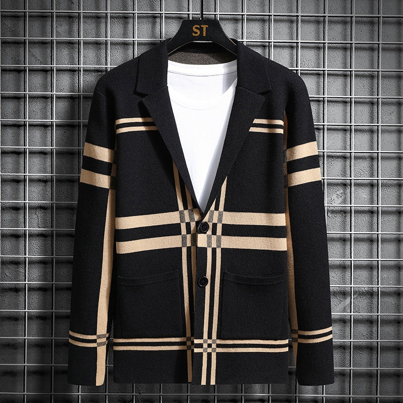 Herren modische Strickjacke mit einzigartigem Karomuster Stilzeits