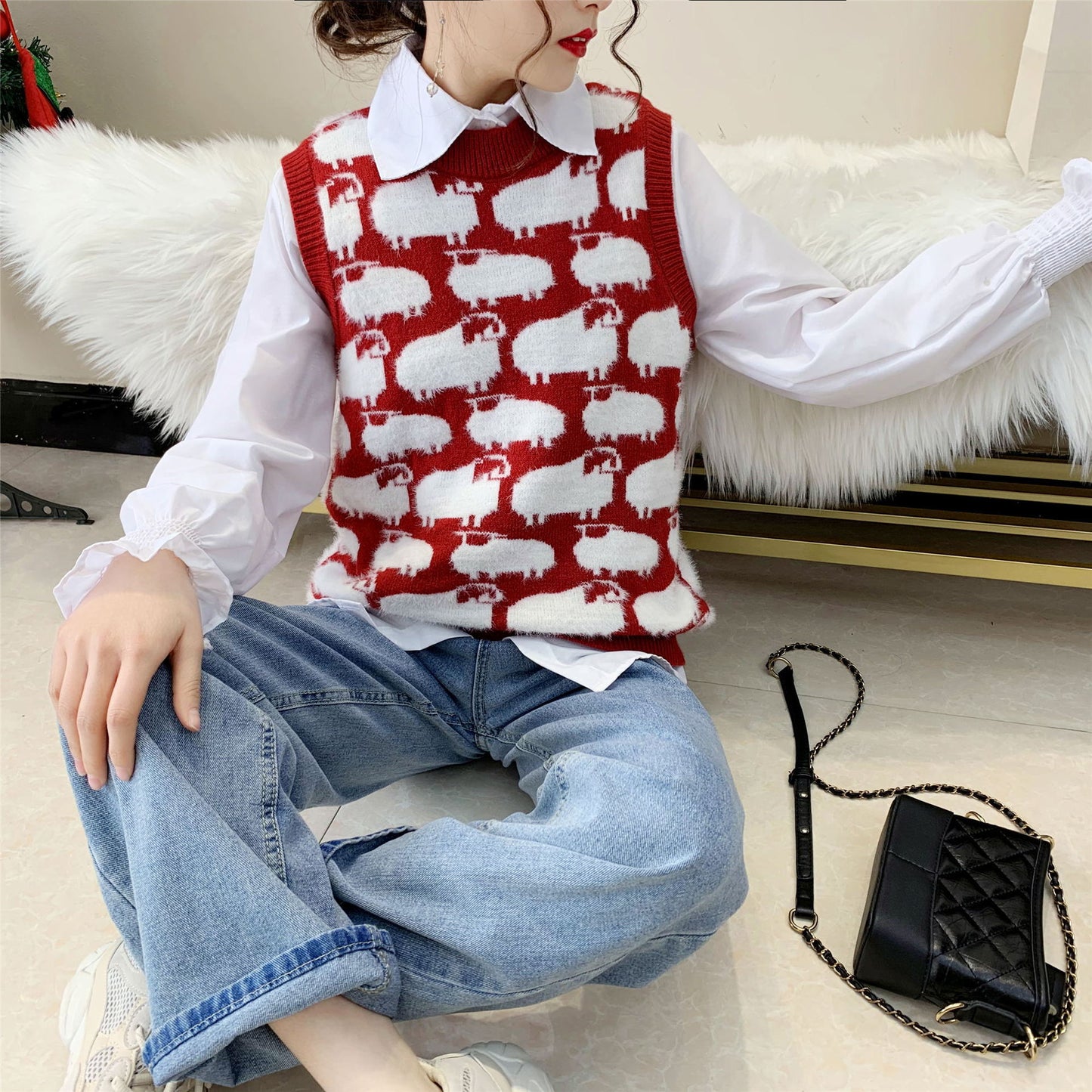 Damen Strickpullover mit verspieltem Tiermotiv und lässigem Schnitt Stilzeits