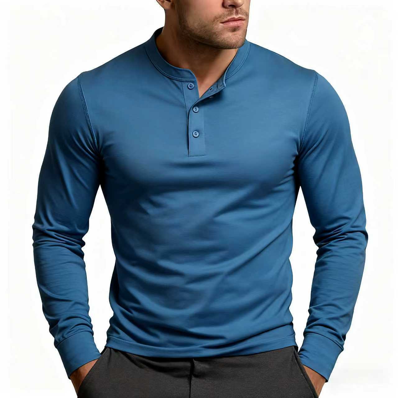 Herren Langarm-Henley-Shirt mit klassischem Knopfdetail und körpernaher Passform Stilzeits