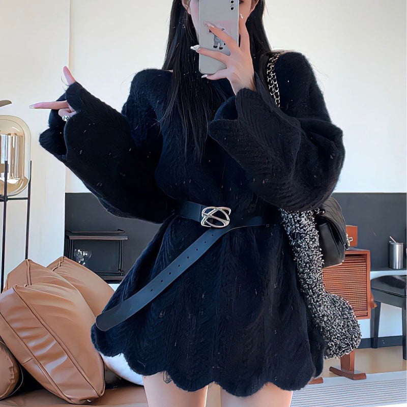 Damen Strickjacke mit innovativem Zopfmuster und elastischem Taillengürtel Stilzeits